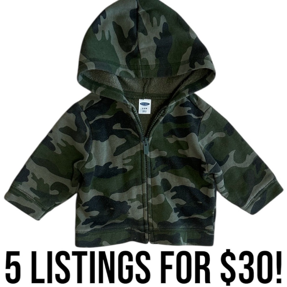 Old Navy Camo Zip Hoodie Jacket Baby Boy Camouflage Hoodie Size 3-6 Months